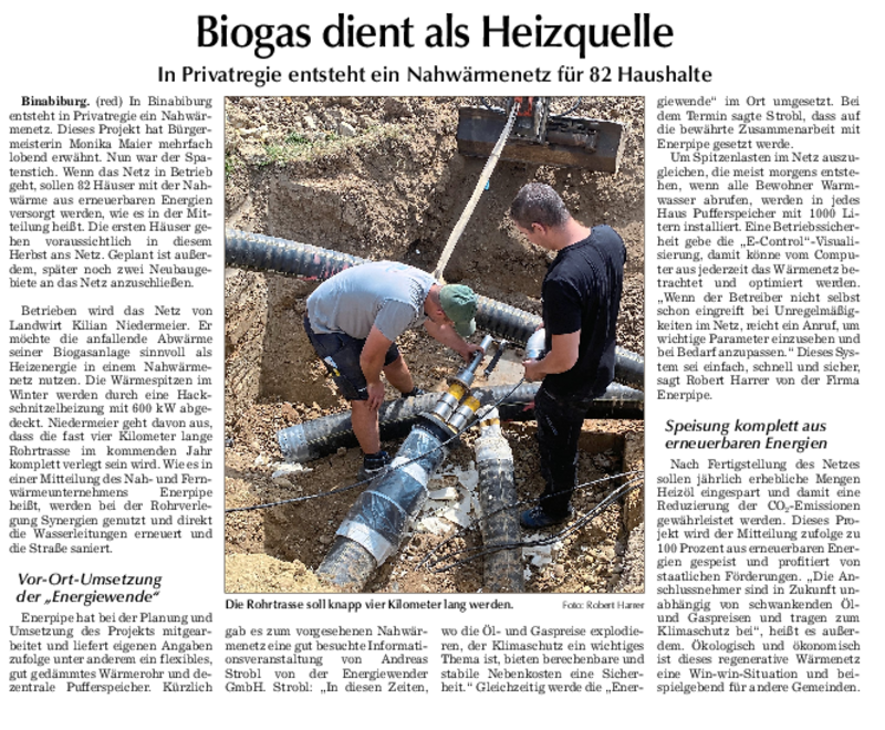 Wärmenetz in Binabiburg: Vilsbiburger Zeitung_Artikel