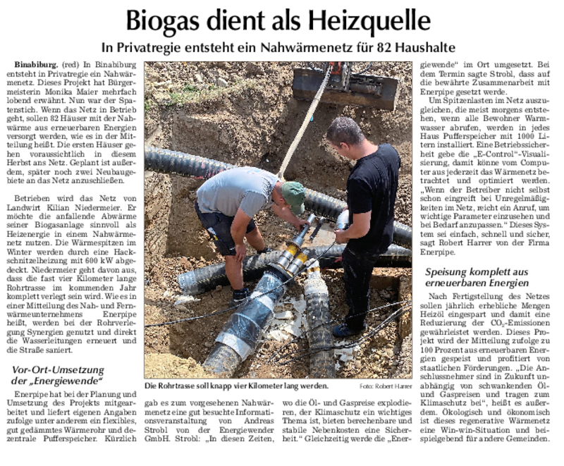 Wärmenetz in Binabiburg: Vilsbiburger Zeitung_Artikel