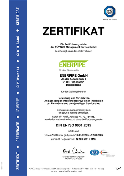 ISO Zertifikat 9001:2015 ENERPIPE